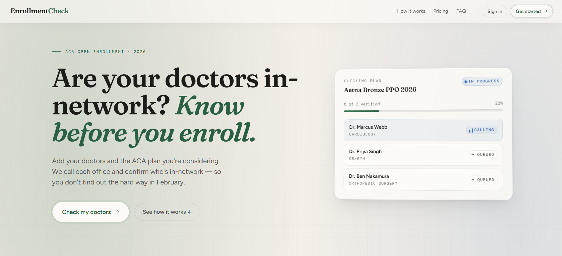 enrollmentcheck.com homepage